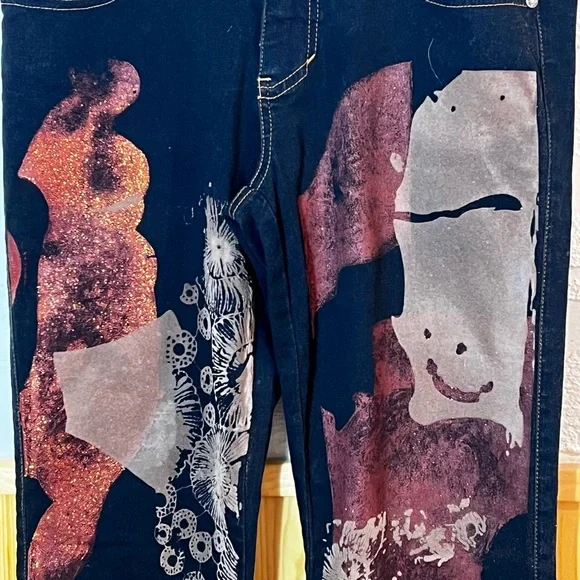 Vintage Y2K Y.O.Y.O. Black Abstract Design Jeans Sz-7 - Picture 2 of 11